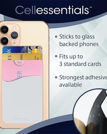 USA Merchant Redesigned Card Holder - Silicone Stick on Cell Phone Wallet with Pocket for Credit Card ID Business Card - iPhone Android & Smartphones (White)