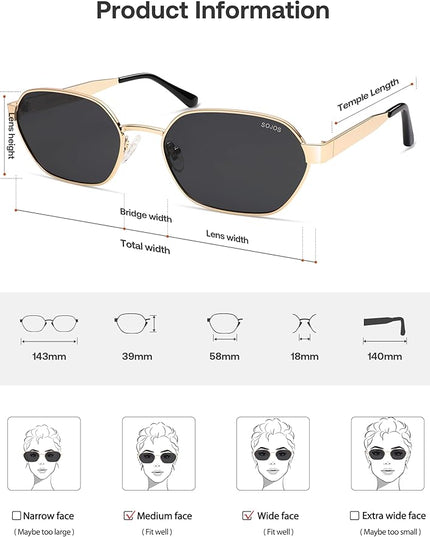 SOJOS Trendy Polarized Hexagon Sunglasses for Women Men, UV400 Retro Rectangle Shades SJ1238