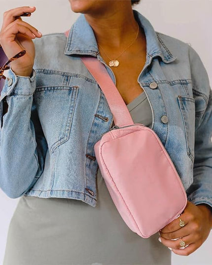 YOSHUYUKI Fanny Pack Crossbody Bag Trendy Waterproof Small Sling Cross Body Purse for Women Men Fashion Waist Packs Mini Belt Pouch Chest Bum Hip Bag Lulu Dupes for Travel Vacation Running Pink