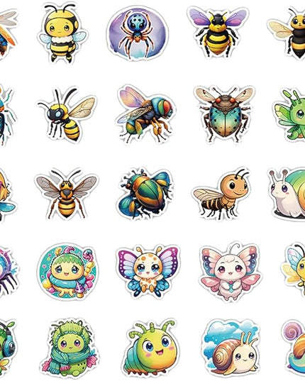 Cute Insect Vinyl Stickers, 50 PCS Waterproof Cartoon Bug Animal Decals for Laptops, Scrapbooking, Journals, Water Bottles, Phones, Notebooks & DIY Decor