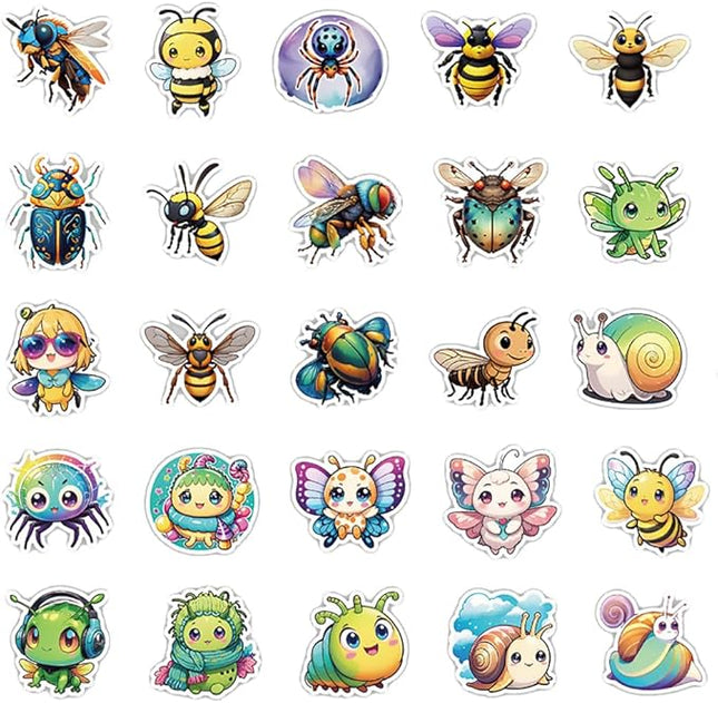 Cute Insect Vinyl Stickers, 50 PCS Waterproof Cartoon Bug Animal Decals for Laptops, Scrapbooking, Journals, Water Bottles, Phones, Notebooks & DIY Decor