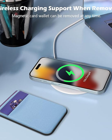 imluckies Magnetic Wallet for iPhone Magsafe, Double Stretchy Fabric Pocket Wallet, Magnet Credit ID Card Wallet Holder for iPhone 17 Pro Max / 17 Pro / 17/16 / 15/14 / 13/12 Series, Light Blue