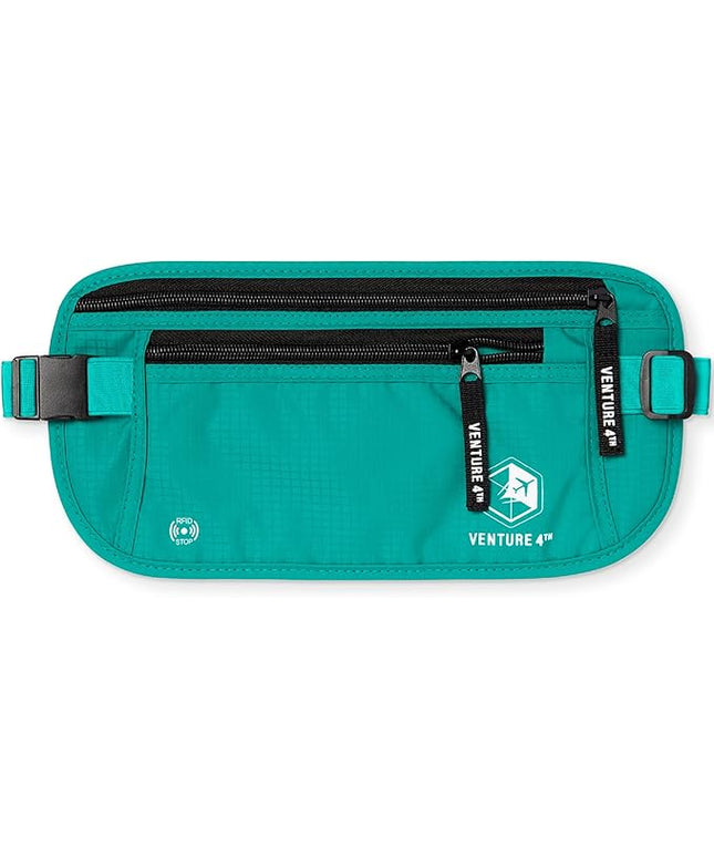 VENTURE 4TH Money Belt for Travel – Hidden Under-Clothes RFID Blocking Passport Holder & Slim Travel Wallet Pouch for Men & Women to Protect Cash, Cards & Documents (Turquoise)