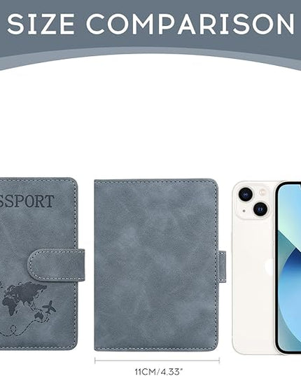 ILIYAH-Passport Cover-Passport Holder Travel Wallet-RFID Blocking Passport Case Travel Accessories Card Holder Wallet Unisex Travel Gifts(Grey)