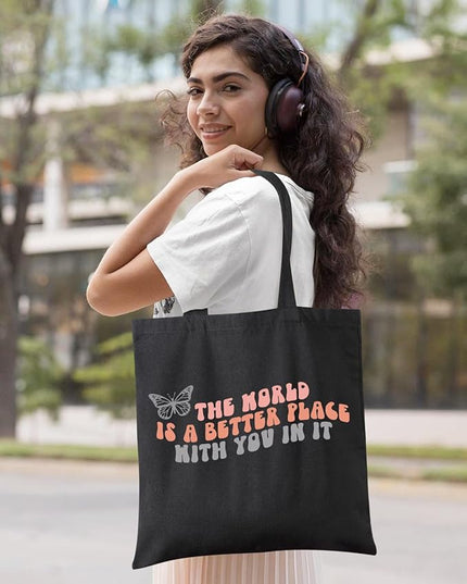 AUSVKAI Canvas Tote Bag Aesthetic for Women, Cute Cloth Cotton Bags for College Shopping Beach Grocery and Trendy Gifts
