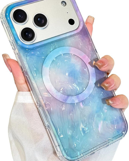 Cute Case for iPhone 17 Pro Case for Women Girls [Compatible with Magsafe] with Translucent Pearl Pattern Design, Aesthetic Girly Magnetic Protective Phone Cover, Blue