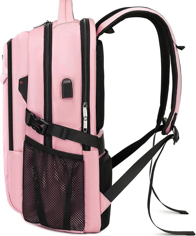 DUSLANG 17 Inch Laptop Backpack for Travel Water Resistant College Backpack for Women Laptop Bag with USB Charging Port,Pink A