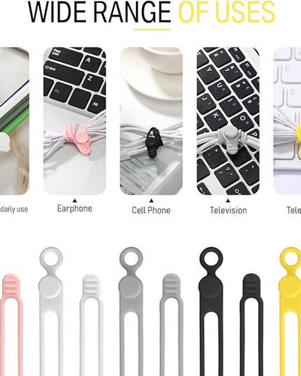 Nuanchu 40 Pcs Silicone Cable Ties Reusable Holder Adjustable Straps Multipurpose Charging Cable Organizer for Fastening Charging Cords Wires(4.17 Inch,Assorted Color)