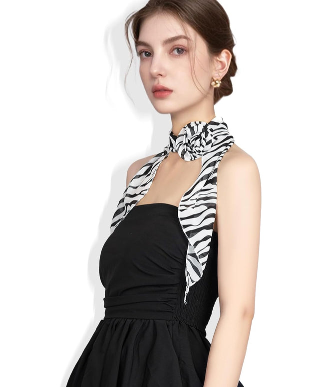 Chiffon Scarf for Women, Removable Flower Neck Scarf Light Soft Fashion Rose Scarves Versatile Headband or Hair Band