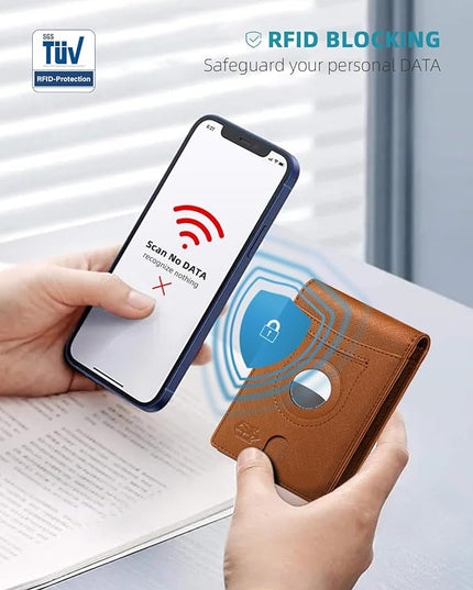 Zitahli Men's Wallets Airtag Holder Slim Rfid Leather with Gift Box