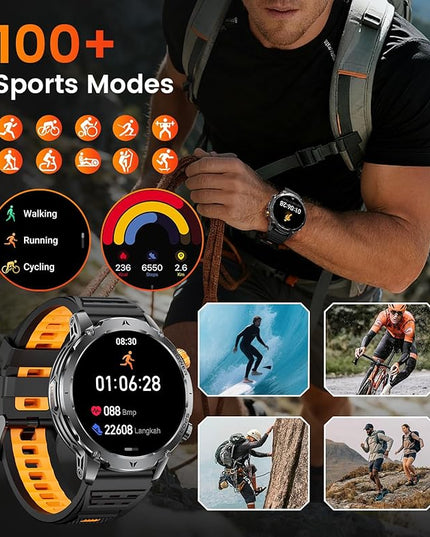 LIGE Smart Watch for Men with Flashlight,1.7" Smartwatch with 100+ Sports Modes,1000mAH,Health Tracker,IP68 Waterproof, Smart Watch for Android iOS Black 3 Straps
