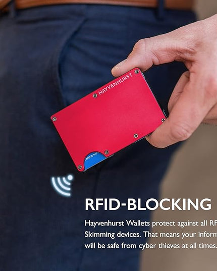 Hayvenhurst Wallet For Men - Reinvented Design Men's Wallet - Slim, Minimalistic & Seamless Card Case, Blocks RFID Scanners, Holds 12 Cards (Crimson)