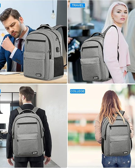 School Backpack for Teen Boys & Girls Students, 15.6 Inch Laptop Backpack with USB Charging Port - College Business Travel Bookbag, Grey