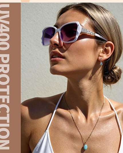 DragonflyDreams 4 Pcs Women Large Sunglasses, UV 400 Glasses Oversized Classic Trend Ladies Sunglasses Sparkling Large Frame