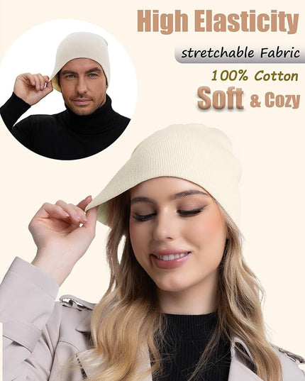 choshion 100% Cotton Beanie Hat, Cuffless Beanies Warm Knit Winter Skull Cap, Unisex Soft Fisherman Hats for Women Men