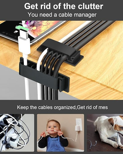 Cable Management Clips, 20Pcs Cord Organizers Wire Clips Cord Holder for TV PC Ethernet Cable Desk Home Office (Black)