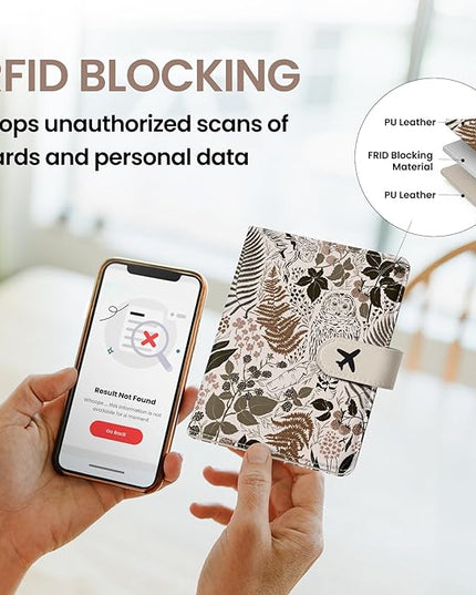 Passport Holder for Travel Essentials, RFID Blocking Leather Cover Wallet with Magnetic Closure, Aesthetic & Cute Passport Book Case for Women and Men - Owl