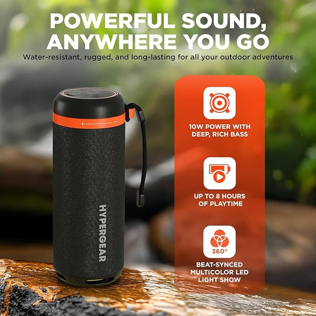 HyperGear SoundTower Bluetooth Speaker, 10W Portable Speakers Bluetooth Wireless Pairing for Shower Speaker, Beach Audio Blue Tooth Speakers Outdoor, Loud Boosted Bass HD Sound BT5.4