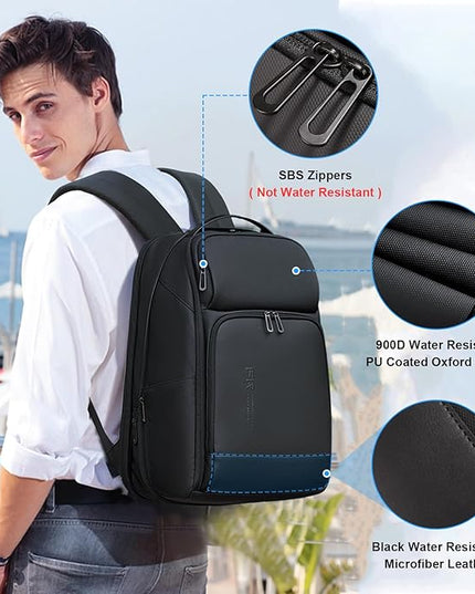 FENRUIEN 17 Inch Travel Backpack for Men, Expandable Water Resistant Computer Backpack with USB Port, Black Laptop Bag for Business/College/Work