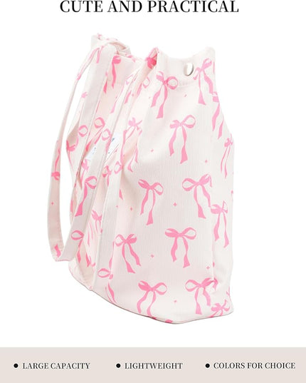 Corduroy Tote Bag Cute Tote Bags for Women Shoulder Bag with Inner Pocket for Work Beach Travel and Shopping Grocery