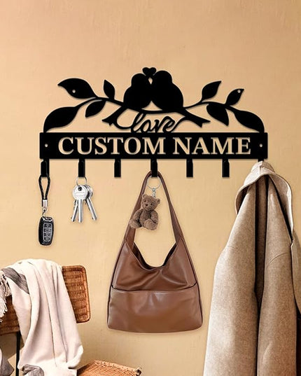 Personalized Custom Name Birds of Trees Wall Key Hooks,Metal Birds of Trees Art Clothes Hooks,Metal Birds of Trees Wall Home Storage Decorative,For Front Door, Hallway, Kitchen, Bedroom(Style E)