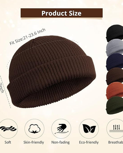SATINIOR 6 Pieces Trawler Beanie Watch Hat Roll up Edge Skullcap Fisherman Beanie Unisex