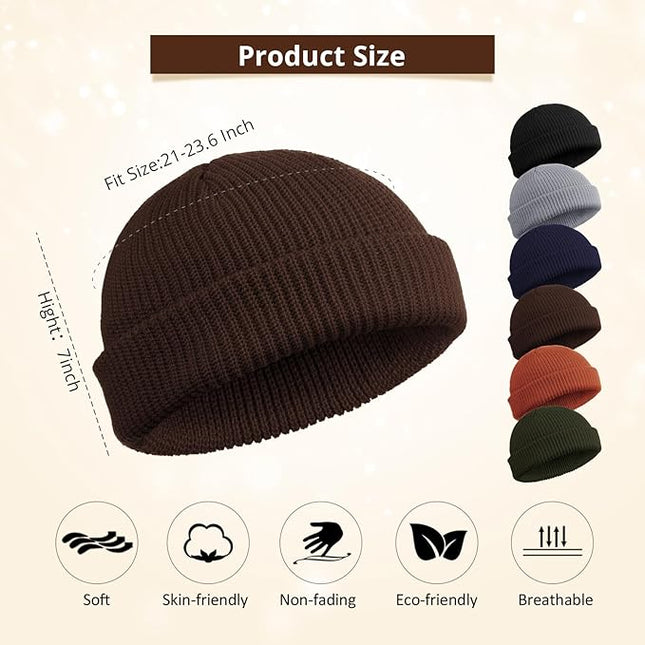 SATINIOR 6 Pieces Trawler Beanie Watch Hat Roll up Edge Skullcap Fisherman Beanie Unisex