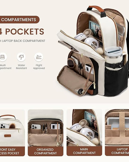 LOVEVOOK Laptop Backpack for Women with Pouch Pocket for Large Capacity Cup,15.6 Inch Teacher Nurse College Work Backpack Purse,Waterproof Laptop Bag Computer Back Pack for Travel, Khaki-Coffee-Black
