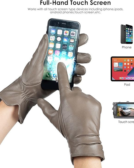 Womens Winter Leather Touchscreen Texting Warm Driving Lambskin Pure Genuine leather Gloves