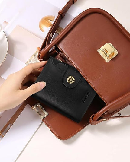 Blucoay Wallet Women,RFID Blocking Leather Womens Wallet Bifold Compact Card Holder Small Wallet for Women with Removable ID Window Black