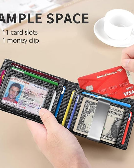 RUNBOX Slim Money Clip Wallets for Men RFID Blocking 11 Card Holder Minimalist Small Leather Bifold Men's Front Pocket Wallet Gift Box