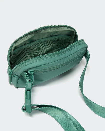 Pander Two Way Zipper Fanny Pack Nylon Everywhere Belt Bag for Women, Water Repellent Waist Packs, Crossbody Bags with Adjustable Strap (Eucalyptus Green)