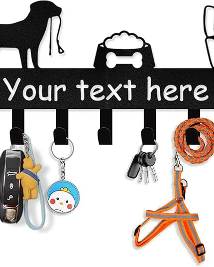Personalized Dog Leash Holder for Wall - Dog Stuff Storage Organizer, Custom Name Key Holder Wall Mount, Metal Dog Leash Hooks for Wall Decorative, Key Rack Gift for Dog Lovers, Dog Room Decor