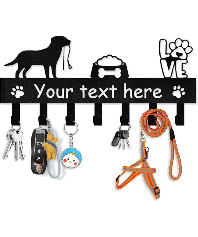 Personalized Dog Leash Holder for Wall - Dog Stuff Storage Organizer, Custom Name Key Holder Wall Mount, Metal Dog Leash Hooks for Wall Decorative, Key Rack Gift for Dog Lovers, Dog Room Decor