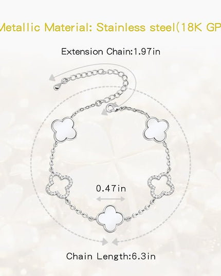 Clover Bracelet for Women 18k Gold Plated Silver Lucky Four Leaf Link Chain Bracelets Charm Trendy Jewelry Gifts for Women