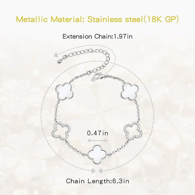 Clover Bracelet for Women 18k Gold Plated Silver Lucky Four Leaf Link Chain Bracelets Charm Trendy Jewelry Gifts for Women