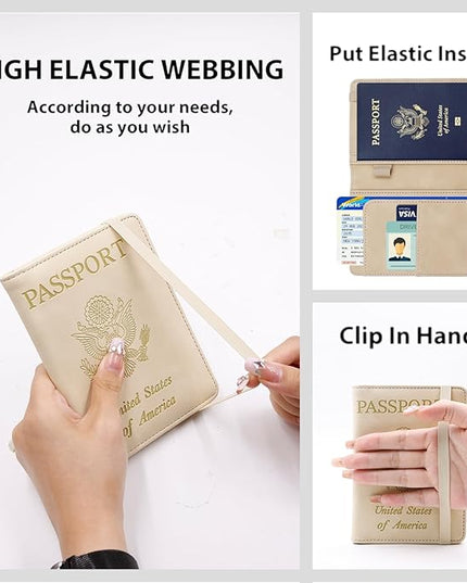 Melsbrinna Premium Leather Passport Holder Covers Case, Waterproof Rfid Blocking Travel Wallet Passport Holder with Pen Holder, Cute Passport Book for Women/Men