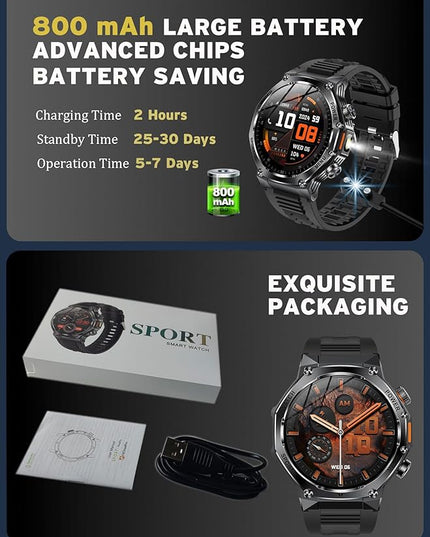 Fitness Smart Watch for Men Women, Bluetooth Calling & 1.8" AMOLED, SpO2/Heart Rate/Sleep Tracker, 100+ Workout Modes, IP67 Waterproof, 7+Day Battery, iPhone Android Compatible Black