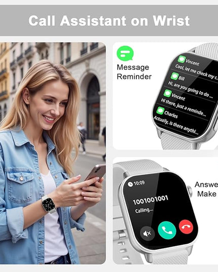 Smart Watch for Men Women, 1.85'' AMOLED HD Fitness Watch with 120+ Sports Modes, Bluetooth Call/Heart Rate/Sleep Monitor/Pedometer, Smartwatch for Android iOS, IP68 Waterproof, Silver