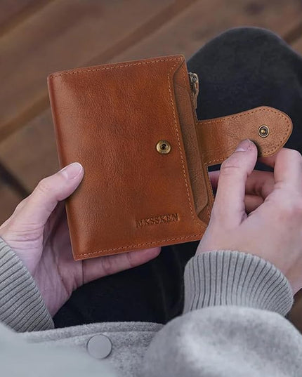 MKSSKEN Wallet Women,Rfid Blocking Leather Womens Wallet,Bifold Compact Carteras Para Mujer Card Holder with Removable ID Window(brown)