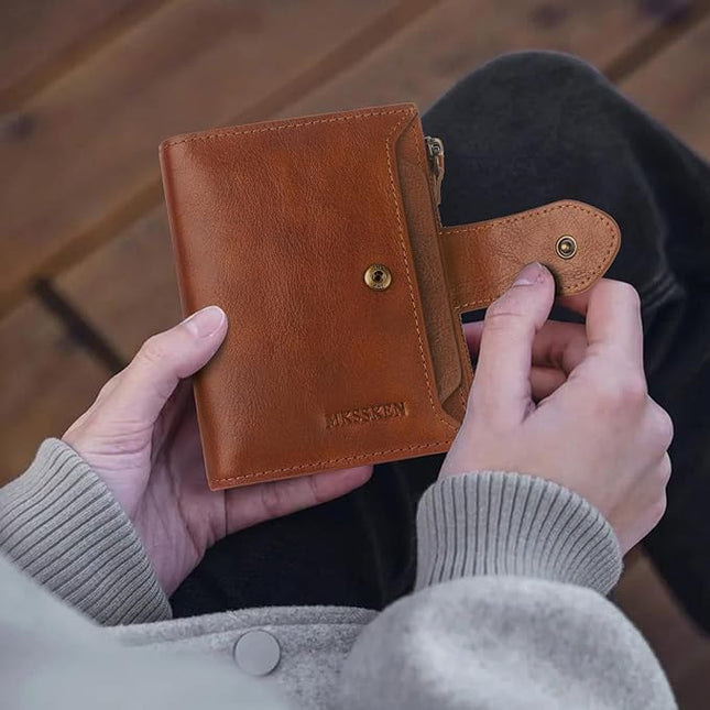 MKSSKEN Wallet Women,Rfid Blocking Leather Womens Wallet,Bifold Compact Carteras Para Mujer Card Holder with Removable ID Window(brown)