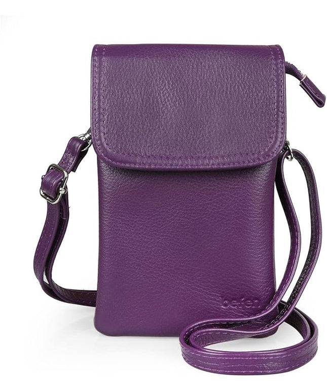 befen Genuine Leather Small Crossbody Bags for Women Cell Phone Bag Cross Body Purses,Silver Zipper