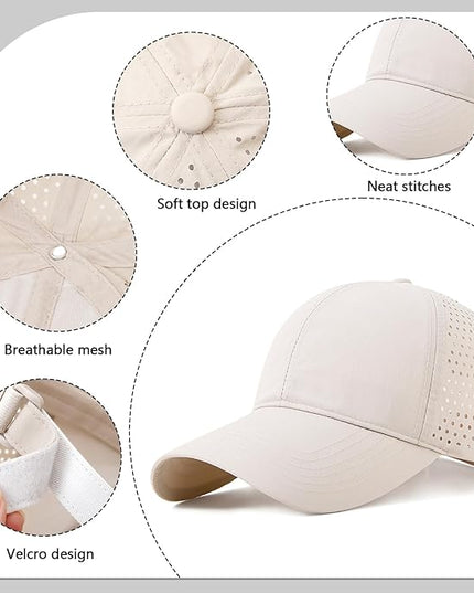 Xinveen Quick Dry Baseball Cap Curved Brim Snapback Hat Laser Cut Mesh Ball Cap Golf Ball Cap for Men Women