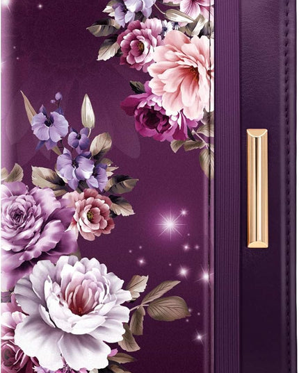 Passport Holder Cover Travel RFID Blocking Passport Cover Rose Gold Cute Flowers Passport Wallet with Elastic Band for Women