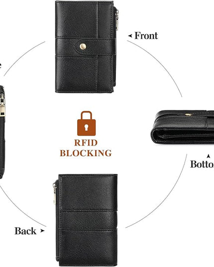FALAN MULE Small Wallet for Women RIFD Leather Bifold Credit Card Holder with 3 ID Window
