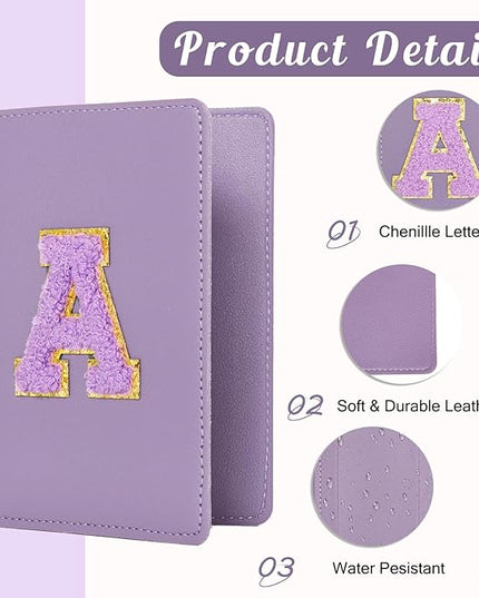 ULICO Initial Passport Cover and Luggage Tag Set,PU Leather Letter Passport Case Holder Travel Suitcase Tag, Personalized Travel Luggage Accessories Gifts for Women Kids Teenage Purple H