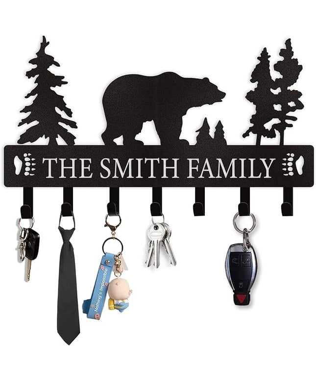 Dyoart Personalized Key Holder for Wall, Custom Metal Black Bear Coat Hook Key Holder with Name, Metal Key Rack Hanger Organizer for Entryway, Front Door, Hallway, Kitchen, Office Decor