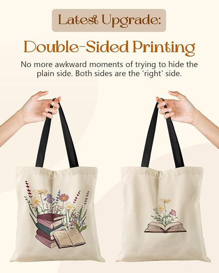 Aesthetic Tote Bag for Girls - with Magnetic Buckle and Zipper Inner Pocket for Women Lady Canvas Cotton Tote Bag