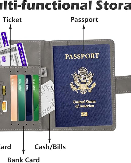 JIABEIUS 3pcs Passport Holder with 3pcs Luggage Tags, Pu Leather Travel Passport Cover, Waterproof Travel Wallet with RFID Blocker for Credit Cards, Cash, Boarding Passes Women Men