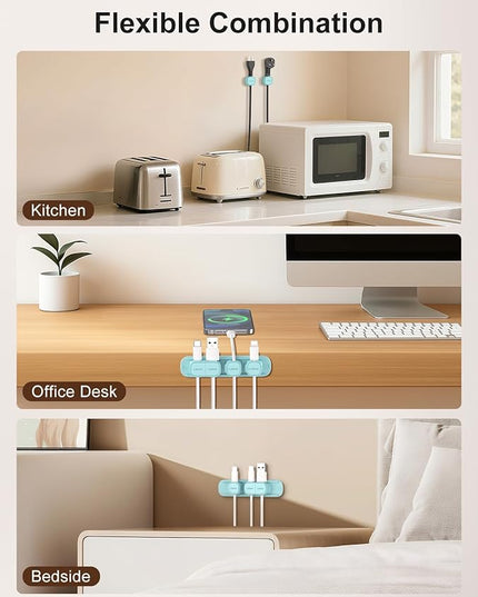 6 Pack Magnetic Cable Clips [1s Open/Lock], Laitver Cord Organizer Holder Strong Adhesive Desk Cable Management- Organize Charging Cords Neatly for Home, Office, Car,Desk, Nightstand-Blue